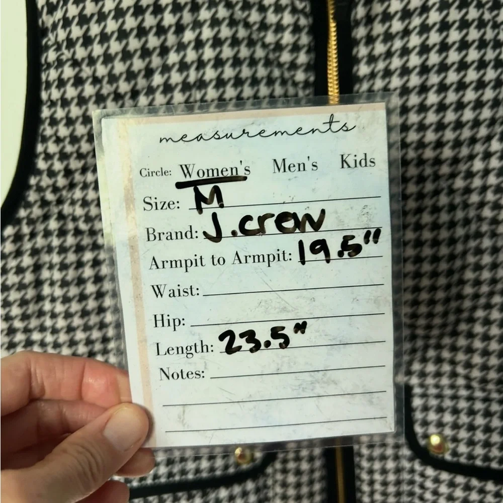 J. Crew Black & White Houndstooth Puffer Vest Size Medium